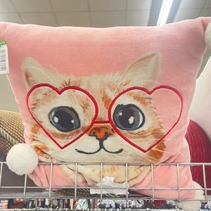 Cute heart glasses Valentine’s kitty pink pillow